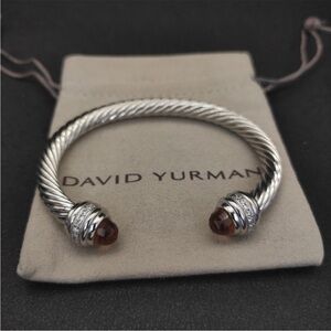 David Yurman Sterling Silver Cable Cuff with Brown Gemstone Terminals 7mm